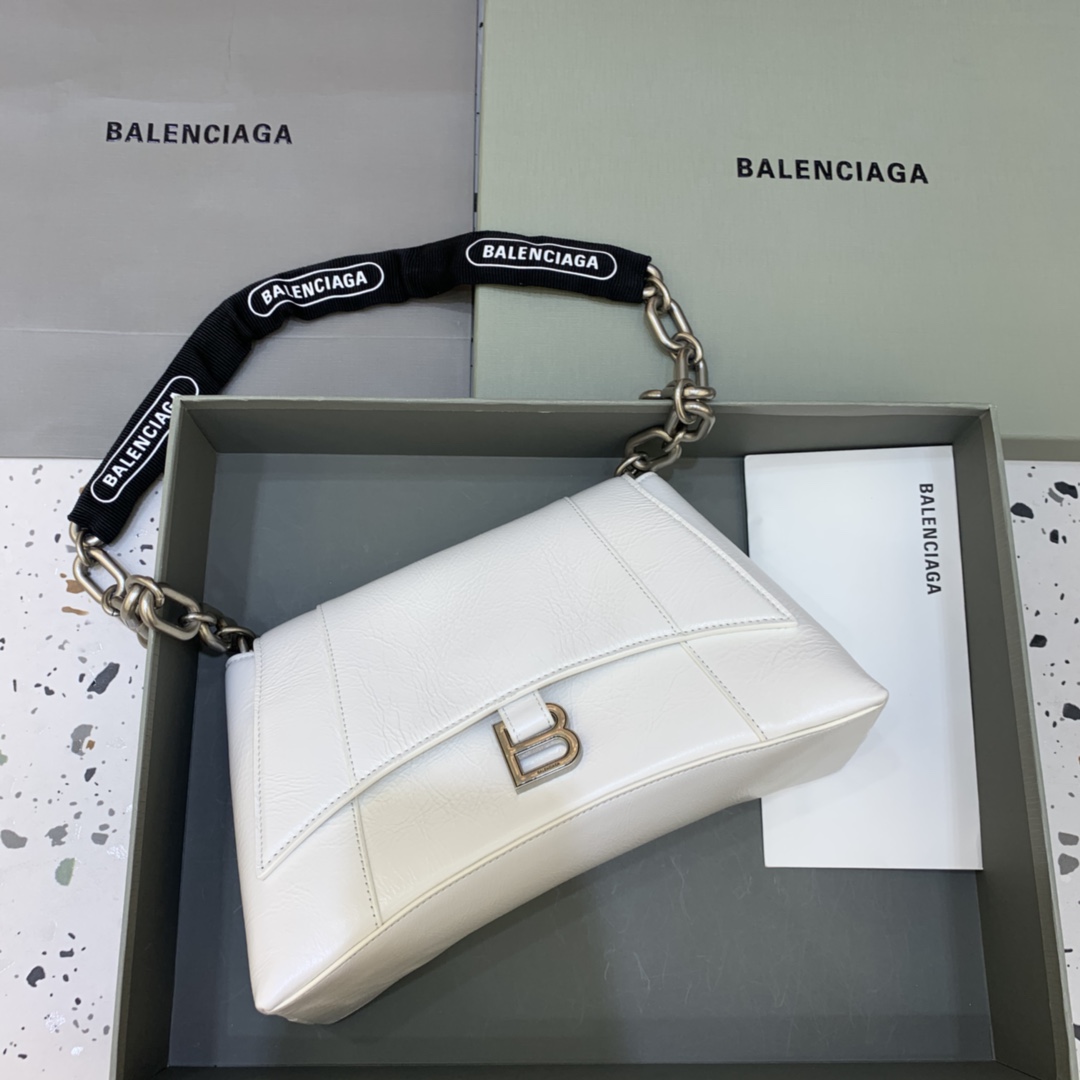 Balenciaga Downtown Small Shoulder Bag With Chain White